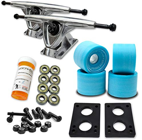 Yocellow Longboard Skateboard-Achsen Combo Set mit 71 mm Rollen + 24,6 cm Poliert/Schwarz Achsen Paket, Babyblau, Polished Trucks