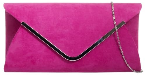 fi9® PLAIN SUEDE BRIDAL WEDDING EVENING CLUTCH PARTY PURSE HAND BAG (Fuchsia Pink)
