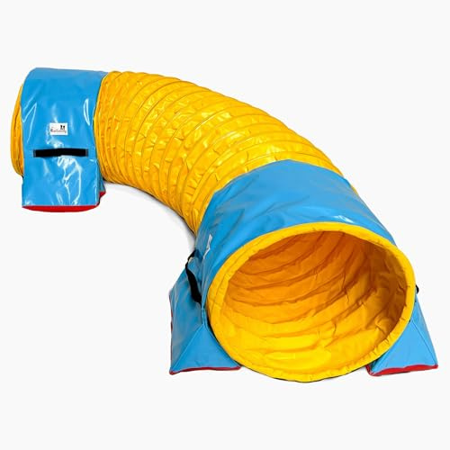 Callieway® Dog Agility Tunnel Turnier 60cmØ, 360° FullGrip (6m, gelb)