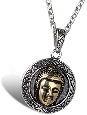 OIDEA Herren Buddha Halskette: Vintage Statement Kette mit Buddha Kopf Anhänger aus Edelstahl Hauptportrait Amulett mit 55cm O Kette Gold Silber Amulet Geschenk für Männer