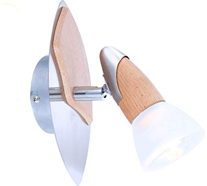 Wandleuchte / Wandstrahler LORD mit LED, Nickel matt / Holz, Schirm satiniert, Globo Lighting