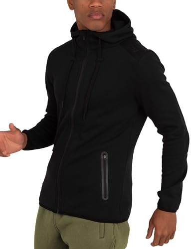 TCA Men’s Revolution Tech Workout Thermal Running Hoodie Jacket with Zip Pockets and Thumbholes - Black, S