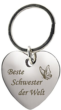 geschenke-fabrik.de Beste Schwester Schlüsselanhänger aus hochwertigem Metall, in Herz Form mit Gravur, Mit Beste Schwester der Welt als eingraviertem Schriftzug
