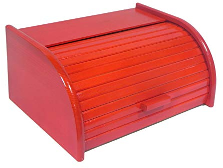 Wooden World - Wooden Bread Bin with Roll Top or Drop Down Door Box for Storage Loaf Kitchen 24 types RED Small