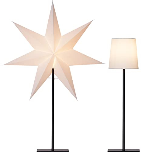 Stehlampe mit Wechselschirm Frozen von Star Trading, 3D Papierstern Weihnachten oder runder Lampenschirm in Weiß, Dekostern Stehleuchte mit Kabelschalter, E14, Höhe: 76 cm