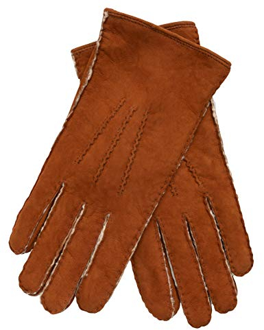 EEM Handschuhe aus echtem Lammfell Lina für Damen, mit warmen Lammfell gefüttert, Tobacco L - 7,5