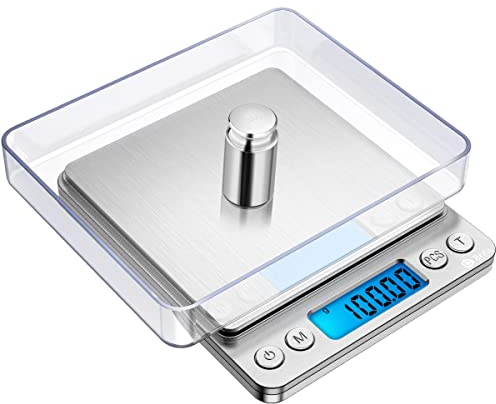 Brifit Feinwaage, Digitalwaage 500g, Taschenwaage, Briefwaage, Grammwaage, mit EIN 100g Edelstahl Kalibriergewicht, PCS Funktion, Tara-Funktion, 6 Einheiten Konvertierung, Auto-Off (Silber)