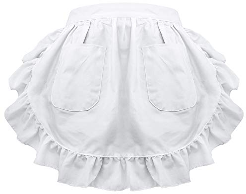 aspire Weiß Halbschürze mit Rüschen Damen Schürze Vintage Kellnerschürze für Maid Cosplay
