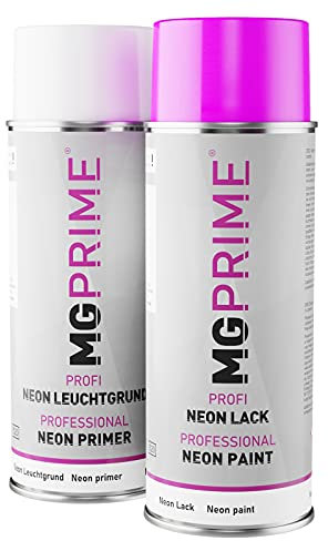 MG PRIME Profi Neon Acryllack Set mit Leuchtgrund in Neonpink matt Sprühdose Spraydose 400ml