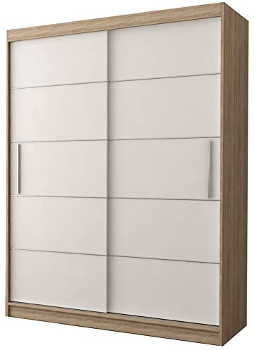 Fabryka Mebli Idźczak - Armoire à Portes Coulissantes Vista 06, Armoire 2 Portes 150 x 200 x 61 cm, Armoire de Chambre, Armoire de Rangement, Armoire Salon, Armoires Moderne - Sonoma/Blanc