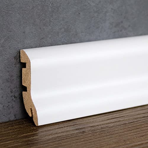 PROVISTON | Sockelleiste | Geschwungenes Profil | 20 x 45 x 2500 mm | MDF foliert | Weiß | annährend RAL 9010 | Moderne Fußleiste | 2.5 Meter
