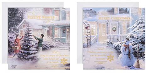 Hallmark Multipack Weihnachtskarten, Wohltätigkeitskarten, 16 Stück in 2 Thomas Kinkade traditionellen Designs