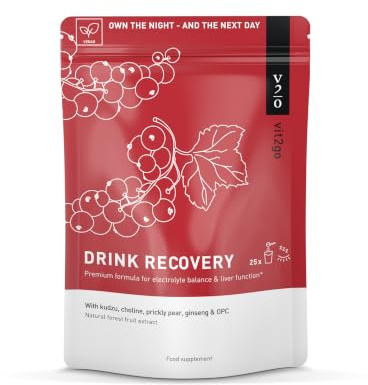Vit2go DRINK RECOVERY 250g | Anti resaca | Electrolitos + 7 Vitaminas B + Cardo Mariano | Suplemento en Polvo Sabor Grosella Negra | 100% Vegano | 25 Sobres