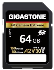【5-Years Data Recovery】GIGASTONE A2 V30 64GB 4K Extreme Camera Series SDXC Memory Card 160MB/s. Canon Nikon Sony U3 UHS-I Class 10 Camera for 4K UHD Video with 1 Mini Case