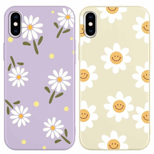 Yoedge 2 Pack Cute Flowers Print Suitable for iPhone XS Max 6.5 Phone Case, Floral Daisy Aesthetic Pattern Shell Soft Silicone TPU Shock-Absorbing Smile Cover for Women and Girls