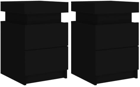 vidaXL Nachttisch 2 STK., Nachtschrank mit LED-Leuchten, Beistelltisch Nachtkonsole mit Stauraum, Kommode Nachtkommode Schlafzimmer, Schwarz
