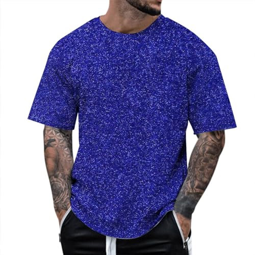 Herren Pailletten-T-Shirt Disco Kurzarm T-Shirt 70er 80er Jahre Kostüm Motto Party Hippie Silvester Karneval Fasching Sliber Gold Buntes Kurzarm Turndown Sparkle Nachtclub Party T-Shirt Tops