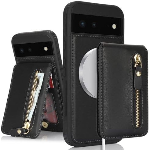 SailorTech Google Pixel 6 Phone Case with credit card Holder, Google Pixel 6 Case with Kickstand credit card Slots Wallet Detachable 2-in-1 Zipper Case - Black