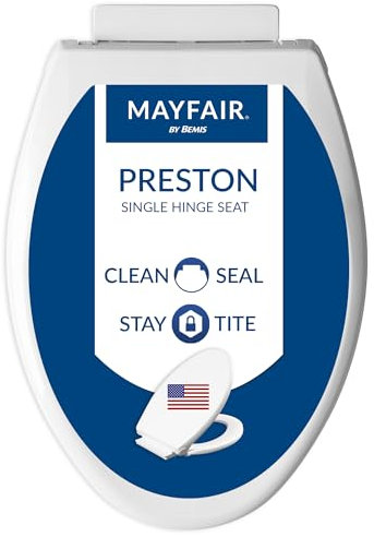 Mayfair Preston WC-Sitz mit einem Scharnier, leicht zu reinigen, moderner Toilettensitz aus Kunststoff, langsames Schließen, länglich, Weiß