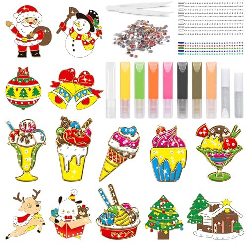 14 pièces DIY Crystal Paint Arts and Crafts Set, Crystal Paint Kit de Noël, Peinture à la colle de cristal de Noël