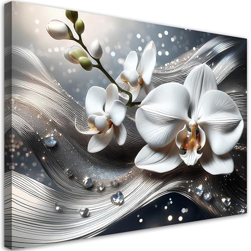 Feeby Leinwand Bilder - Orchidee 3D Abstraktion - Vlies 120x80 cm - Deko Wohnzimmer - Wandbilder Schlafzimmer - Deko Aesthetic - Wand Deko - Leinwand Groß - Deko Zimmer - Leinwandbilder XXL