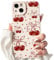 NITITOP Compatible with iPhone 14 Plus Case Cute Bowknot Cherry Pattern Little Heart for Women Girl Soft TPU Shockproof Protective Phone Cover Girly - White