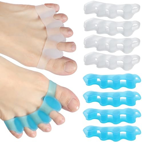 Rvaciio Toe Separator, 8Pcs Gel Toe Spacers for Overlapping Toes, Soft Silicone Bunion Corrector, Toe Straighteners for Bent Toes, Hammer Toes