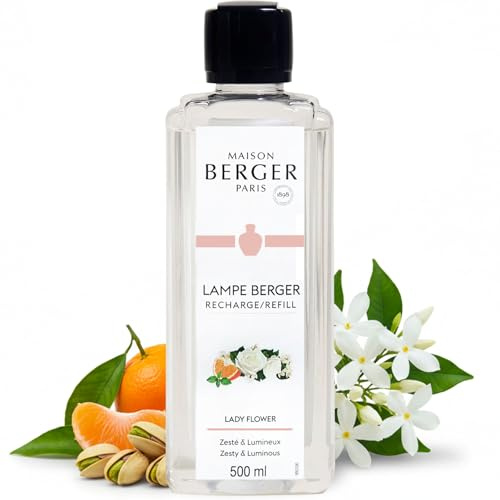 MAISON BERGER Lady Flower Lampe Berger Nachfüller, 500 ml, 2-in-1-Katalysator, neutralisiert Gerüche und verbreitet Duft, Zitrusnoten, Jasmin, hergestellt in Frankreich