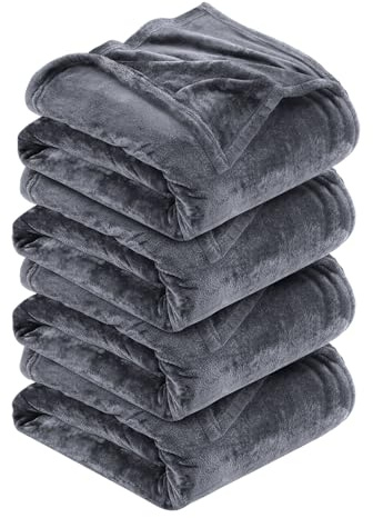 MOONLIGHT20015 Silk Touch Warm 4 Pack Fleece Blankets - 400 GSM Throws for Sofa Fluffy Blanket Bed Throw for Bedroom, Couch, Travel, Kids, Bedroom Accessories Grey, King (230 X 270CM)