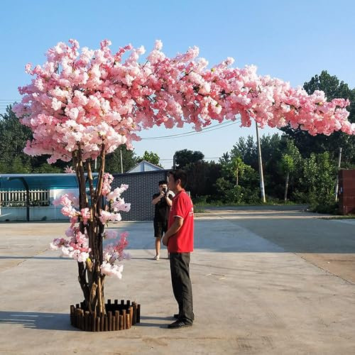 SHENJIA Artificial Cherry Blossom Tree, Realistic Weeping Fake Flower Decoration for Indoor and Outdoor Use, Stunning Peach Blossom Replica for Home and Garden Decor