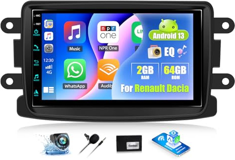OiLiehu 2+64G Android 13 Radio für Renault Dacia Duster Sandero Captur Lodgy Symbol Logan Dokker CarPlay Android Auto Autoradio mit Bildschirm 7'' Bluetooth GPS FM RDS WiFi SWC EQ + Rückfahrkamera