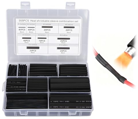 355 Piezas Funda Termoretractil para Cables Impermeables, Tubo Termoretractil de Doble Pared 3:1 Recubierto con Adhesivo, de Tubos Termorretráctiles de Varias Medidas en Color Negro