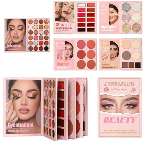 Palette in Buchform, 55 Farben, Glitzer, langer Halt | Lidschatten Blush Highlighter Bronzer für Frauen Mädchen Jugendliche Geburtstag Weihnachten Party Urlaub Hochzeit Termine