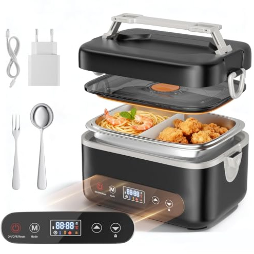 TLPEMN Fiambrera Electrica, 1,5L Taper Electrico para Comida, Gris