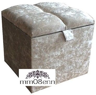 mm08enn Crushed Velvet 1 Diamante Footstool,Ottoman,Storage Box in Silver,Cream,Black,Truffle,Gold,White,Champagne (Cream)
