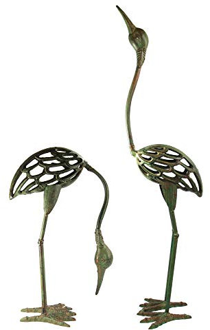 Seraphic Vogelstatuen aus Gusseisen, Gartendeko, Kranich, Antikgrün, 2 Stück