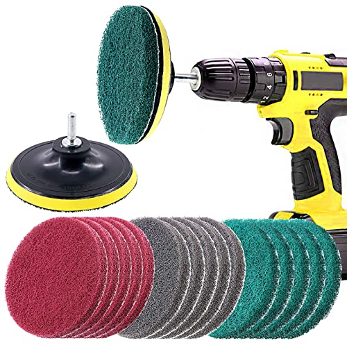 Swpeet 16 Piezas 5 Pulgadas Scrubbing Pads Drill Powered Brush Azulejos Scrubber estropajos Kit de Limpieza, Abrasive Buffing Pads Repuesto con 1 Pieza Gancho Attachment para