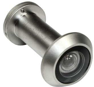 BKS Türspion AS-14 mit Echtglas und drehbaren Sichtschutz Innen, 3-teilige Linse, Messing matt vernickelt, Ø 14 mm variabel für Türstärke 35 bis 55mm, 200° Weitwinkel