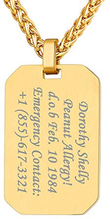 Custom4U Benutzerdefinierter Achteck Erkennungsmarken Anhänger mit Wunsch/Namen/Text Gravur 316L Edelstahl Herren Männer Militär Armee Dog Tag Anhänger in Gold mit 55m+5cm Kette