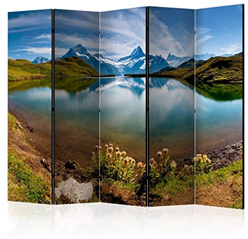 decomonkey Paravent Raumteiler Innen Landschaft Gebirge 225x172 cm 5 Teilig Beidseitig Room Divider Wall Raumteiler Stehend Trennwand Sichtschutz Spanische Wand Sichtschutzwand Wohnzimmer Holz Natur