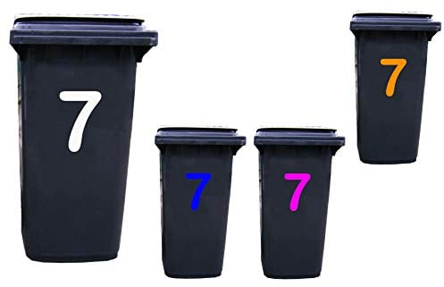 2 x Wheelie Bin Stickers - House Numbers or Letters - 7 (18 cm) Height - 21 Colours - Wheely Vinyl Decal
