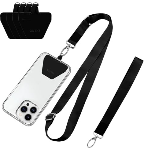 OUTXE Phone Lanyard - 4× Pads, 1× Adjustable Neck Strap, 1× Wrist Strap, Nylon Lanyard Compatible with All Smartphone