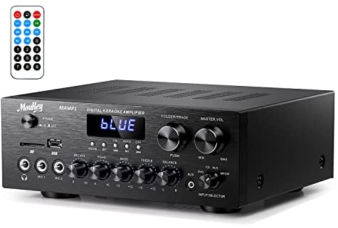 Verstärker, Moukey Bluetooth Leistungsverstärker Dual Kanal Audio Stereo Receiver mit USD, SD, AUX, MIC IN mit Echo, Radio, LED Für Karaoke, Heimkino, MAMP1