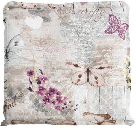 Hockerauflage Sitzpolster Gartenhockerauflage | 50 x 50 cm | Natur | Schmetterlinge | Baumwolle | Polyester