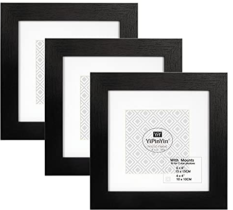 ot de 3 Cadres Photo carrés Noirs de 6x6''(15x15cm) avec support pour Cadre de 4x4''(10x10cm), Cadre Photo élégant de15x15cm Cadre Photo élégant de10 x 10cm avec Une délicate Texture Grain