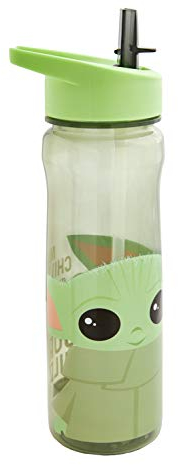 Star Wars Mandalorian 600ml PP Kids Water Bottles With Straw – Official Grogu Baby Yoda Merchandise by Polar Gear – Reusable, BPA Free & Recyclable