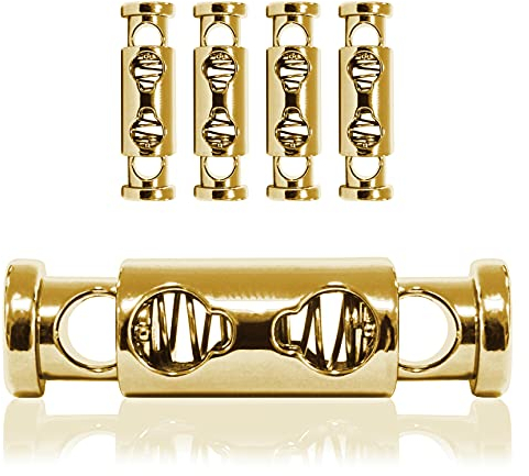 Kordel-Stopper Metall, Set aus 4 Stück, Kordel-Klemme, gerade Form (Doppel-Loch) für Seile, Jacken, Hand-Taschen, Farbe: Gold