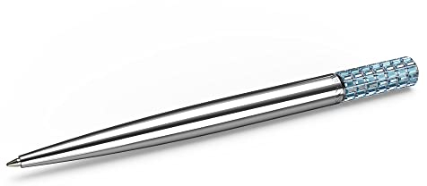Swarovski Kugelschreiber, Blauer und Verchromter Stift mit Edlen Swarovski Kristallen