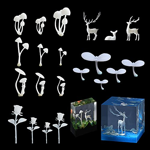 Woohome 31 Stück 3D Epoxy Silikonform Füller Mini Keim Rose Elch Pilz Gießform Füller Harz Füller Resin Filler Schmuck Schmuckherstellung für Handgemachtes Geschenk, Silikonformen