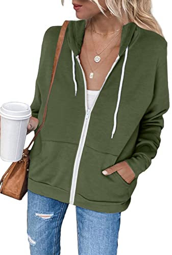 Maavoki - Felpa da donna con cappuccio, a maniche lunghe, in pile, per autunno e inverno, A-verde, S